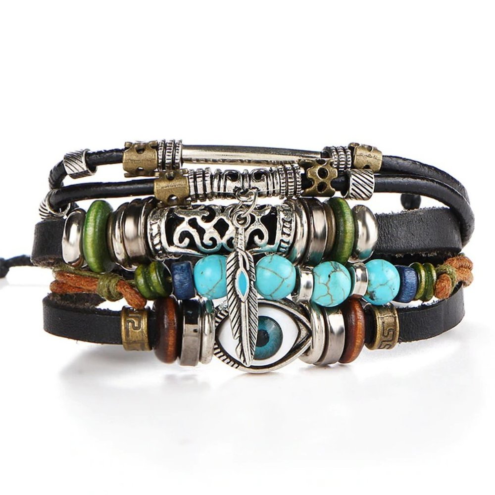 Evil Eye Leather Turquoise Bracelet.
